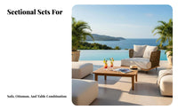 4-Piece Woven Patio Set sturdy Wood Frame Outdoor Furniture Low Maintenance Thick pads for Homeowners, Entertainers, rearyard
