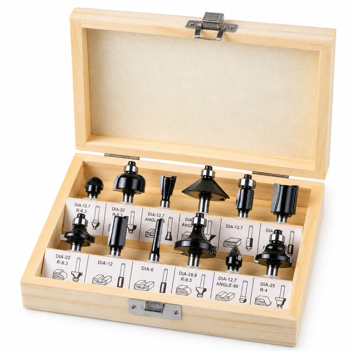 12 Pieces Router Bit Set with Wooden Storage Case Organized Router Bit Set with Wooden Case Smooth Tool for Site