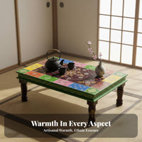 2 Pieces Hand-Painted Floor Desk Colorful Design Low Table Handmade Versatile for Residents, Window Nook Window, Living Room