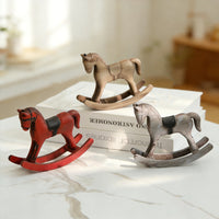 Hand-Carved Wooden Rocking Horse Figurine Vintage Style