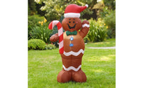 Holiday Inflatable Gingerbread Man with Candy Cane Outdoor Christmas Inflatable Gingerbread Man Festive Yard Decoration Inflate for Porch, Storefront