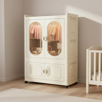 Large Capacity Foldable Plastic Wardrobe Installation-without Charge Collapsible Plastic Wardrobe Heavy Duty Double Door Toy Storage Unit Dust-Proof for Toddlers, Babies, Playroom, Nursery