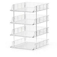 4-Tier Transparent Desktop File Organizer with Metal Frame, Stackable Desk Storage for Office Document Holder for Students