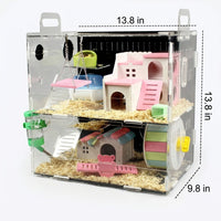 Large Hamster Cage with Built-in Tubes, Double Layer Hamster Cage in Acrylic, Spacious Habitat for Syrian and Dwarf Hamster, Transparent Viewing