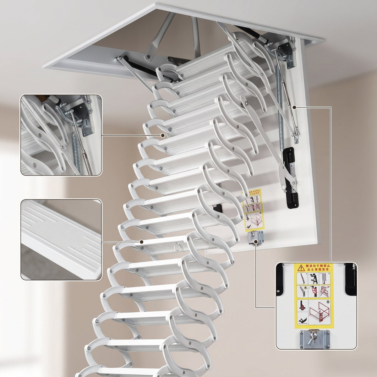 Foldable Pull down Attic Stairs with Wireless Controller Control Heavy Duty Retractable Attic Stairs Stable Pull down Ladder Invisible for Home Renovation