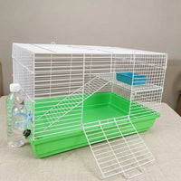 Multi-Level Hamster Cage with External Tunnels, 2 Tier Metal Wire Habitat, Dwarf Hamster Cage with Running Exercise Wheel, Starter Animal Enclosure