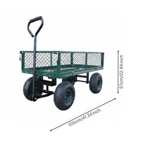 Four-Wheel Utility Cart Metal Frame Mesh-Side Utility Cart Pneumatic Tires