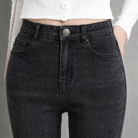 Thermal Leggings for Women with Fleece Lined High Waist for Winter, Black with Single Button Closure Design, Trousers
