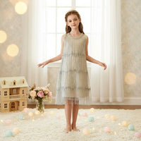 Fringe Dress Dressy Look   Tassel Dress Fully Lined Children's Clothing for Performance