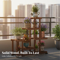 Wooden Flower Rack High-Temperature Carbonization Wooden Plant Shelf Multi-Tier Plant Stand Easy Assembly Tiered Planter Display