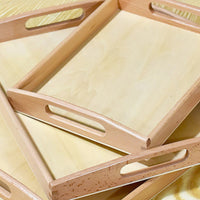 3 Pieces Natural Educational Tray with Handles Rectangular Wooden Tray with Handles Shallow Smooth for Teachers