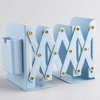 Adjustable Metal Bookends with Pen Holder, Extra Large Desktop Organizer for Shelves, Heavy Duty Book Stoppers for Office and Students