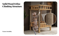 Cat House Cabinet with Scratching Posts Multifunctional Design Wooden Cat Climbing Tree Solid Lumber Wood for Cats, Kittens, Apartments, Indoor