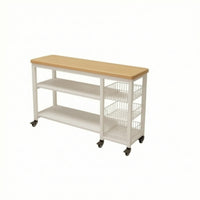 Mobile Kitchen Cart with Wood Top Space-Saving for Apartment