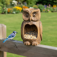 Carved Owl Bird Feeder Multi-Functional Design Rustic Owl Sculpture Feeder Garden Decoration for Gardeners, Yard