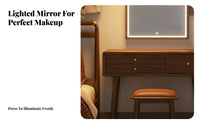 Wooden Vanity Set with Round Mirror Sturdy Wood Construction Vanity Set with Lighted Mirror Includes Matching Stool