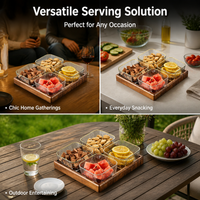 Luxury Retro Divided Serving Tray, Wood Glass Snack Tray with 4 Compartments, Gold Trim, Party Tray, Brunch Fruit Platter