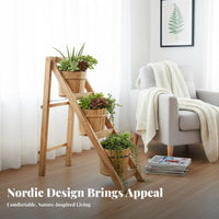 Folding Flower Ladder with containers Nordic aesthetic 3-Tier Plant Stand for Gardeners