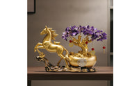 Horse Figurine with Money Tree Feng Shui Horse Statue with Wealth Vessel Good Luck for Homeowners, Collectors, Living Room, Entryway