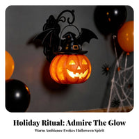 Spooky Pumpkin Light with Witch Hat | Warm Internal Glow, Jack-O'-Lantern with wing wing-like projections, for Porch