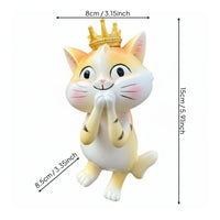 Resin Cat Ornament Cute Design Crowned Cat Figurine Cartoon Feline Statue Sculpture for Desktop, Bookshelf