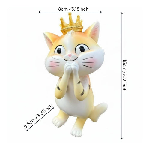 Resin Cat Ornament Cute Design Crowned Cat Figurine Cartoon Feline Statue Sculpture for Desktop, Bookshelf