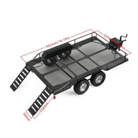 Crawler Trailer with Dual Axles Heavy-Duty RC Metal Trailer with Ramps Low-Profile for Trail Recovery