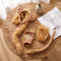 4 Pieces Lion Costume Accessory Set Complete Headband with Ears Fingerless