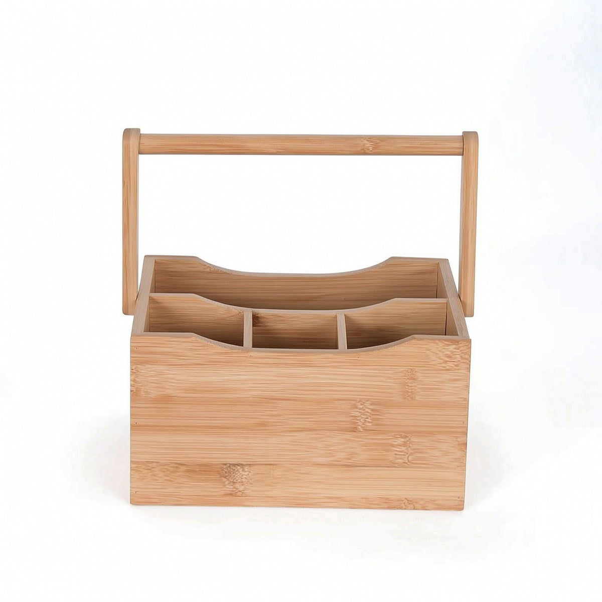 Bamboo Storage Box with Dividers Wooden Utensil Holder with Handle Countertop Cutlery Organizer for Tabletop