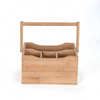 Bamboo Storage Box with Dividers Wooden Utensil Holder with Handle Countertop Cutlery Organizer for Tabletop