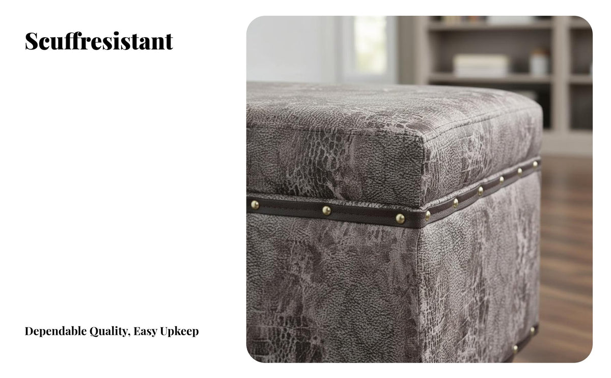 Multi-Functional Upholstered Storage Ottoman Long-Lasting Construction Lidded Storage Seat Vintage Studded Design Entryway Seating for Shop Owners, Apartment Dwellers, Retail Stow, Living Room, End of Bed, Waiting Area