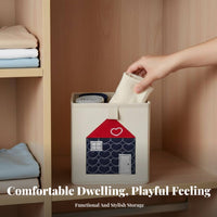 Embroidered Cloth Container Space Saving Rectangular Tote with Handles for children