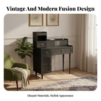 Lighted Vanity Desk Retro Design Dressing Table with Lighted Mirror Soft Cushiunifiedd Seat Adjustable Lighting for Women