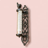 Cast Iron Wall Thermometer Ornate Vintage Wall Thermometer Dark Metal Finish