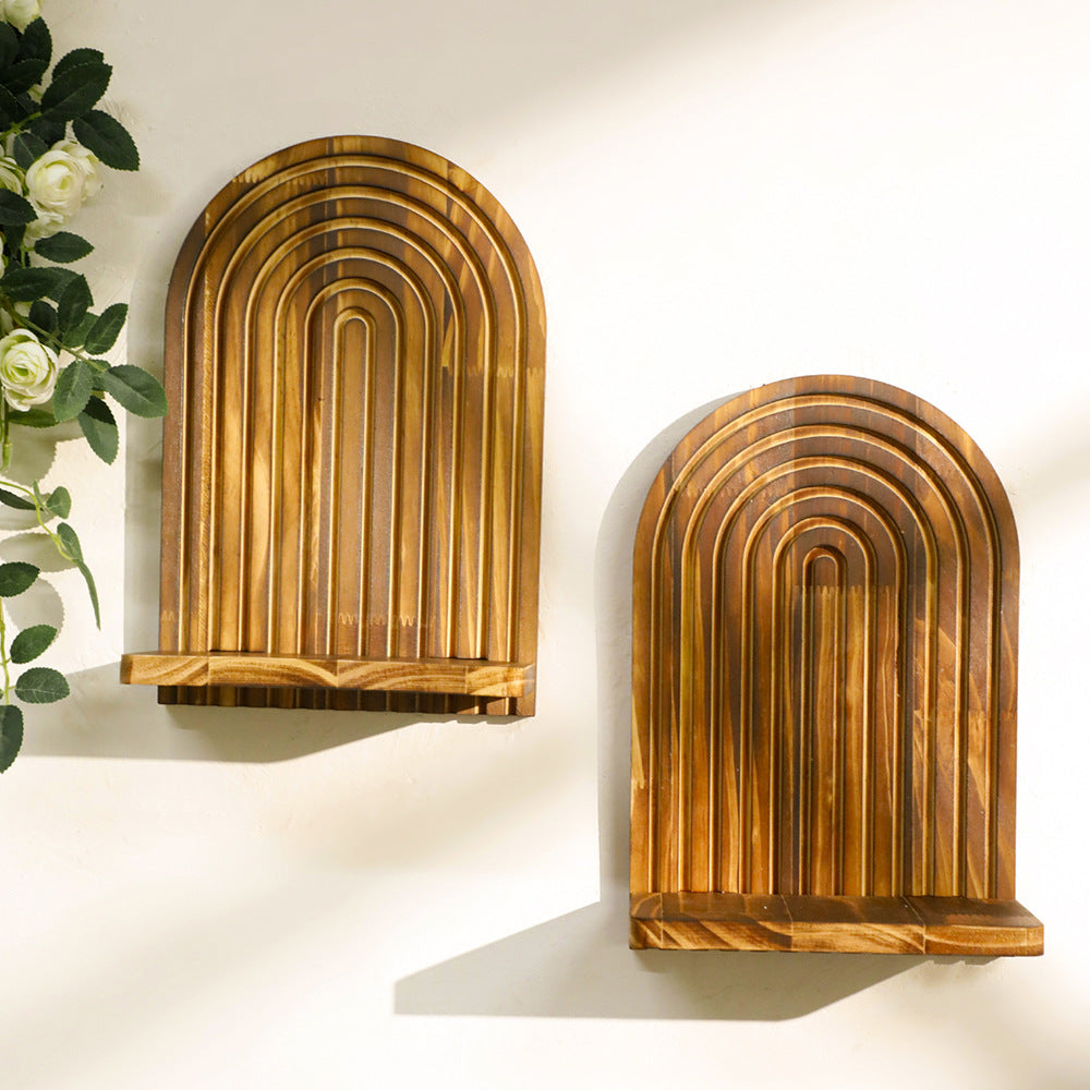 Creative Charred Wood Door-Shaped Wall Planter Shelf