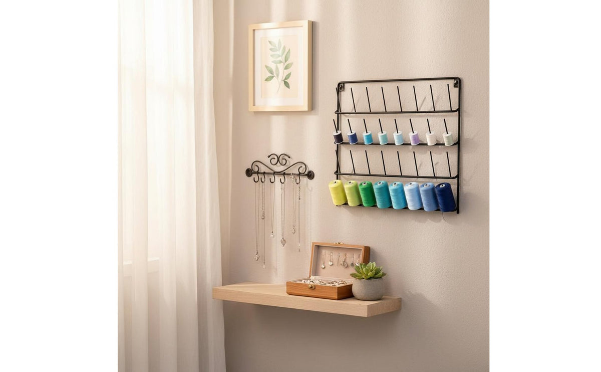 Wall Mount Thread Rack Versatile Jewelry Hanging Display Multifunctional Wall Hanging Spool Organizer for Crafters, Sewers