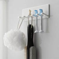 Multi-Hook No-Drill Bathroom Organizer Hook - Metal Hanging Rack for Toothbrush and Razor