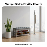 Padded Shoe Rack Stool Natural Wood Frame Storage Bench Minimalist Design Sturdy Construction for Adults, Hallway, Bedroom
