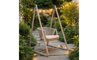 Woven Hanging Swing Chair with Stand Padded Basket Swing with Cushion Sturdy Freestanding Swing Chair Long-Lasting for Backyard