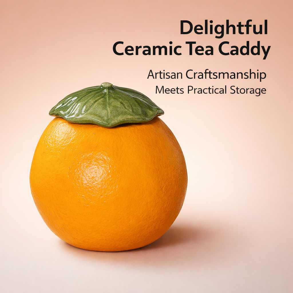 Home Decor Tea Storage Jar with Airtight Seal for Lovers, Small Ceramic Container with Fruit Shaped Design and Glazed Finish