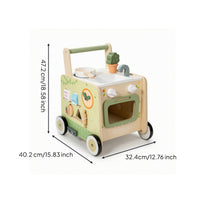 Multifunctional Baby Push Toy with Kitchen Toy Educational Toy Kitchen with Wheels Sensory Wooden Activity Push Toy Sturdy for Toddlers, Nursery, Daycare