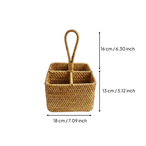 Woven Rattan Storage Basket Multi-Compartment Divided Control Holder Material Wicker Organizer Basket for Office