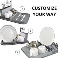 4-in-1 Dish Drying Rack with Cutlery Holder and Absorbent Mat