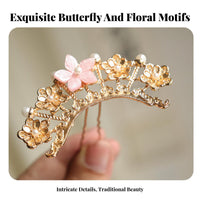 Traditional Chinese Attire Headpiece Sweet Design Rose Bead Fluttering Crown Fluttering Hair Crown Vintage Inspired Ancient