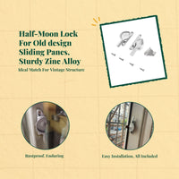 Sliding opening lock, security latch for door panels, zinc alloy, child protection, easy installation