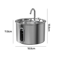 Stainless Steel Pet Fountain Curved Spout Round Pet Fountain 2.8 L Capacity