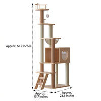 Cat Activity Center with Wooden House and Perch, 5-Level Multi Level Climbing Tree with Hammock and Space Capsule for Large Indoor Cats