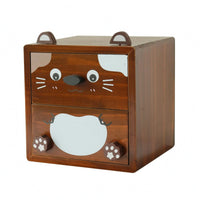 Feline Face Storage Box Pull-out Drawers Wooden Drawer Organizer Easy to Clean for Desktop