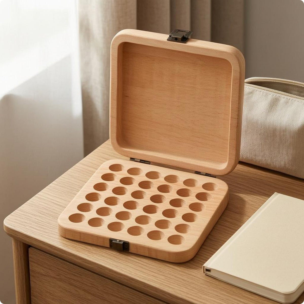 36 hole Essential Oil Box Grid Slots Wooden Oil Case Finish Fragrance Bottle Organizer for Display