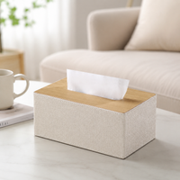 Faux Leather Tissue Box Holder, Pearl White Oak Wood Grain Tissue Box Cover, Upgraded Thickened Modern Decorative Tissue Box